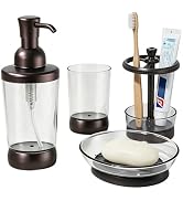 LGURT 4-Piece Bathroom Accessories Set, Coffee Brown Vanity Decor — Soap Dispenser, Toothbrush Ho...