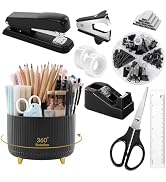 SKYDUE Black Office Supplies, Black Office Desk Accessories 10PCS, Pencil Holder for Desk, Staple...