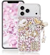 Guppy for iPhone 17 Pro Max Bling Diamond Case, 3D Luxury Sparkle Glitter Rhinestone Gemstone Flo...