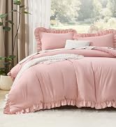 Litanika Full Size Comforter Sets, 3 Pieces Blush Pink Ruffle Girls Women Cute Bedding Comforters...