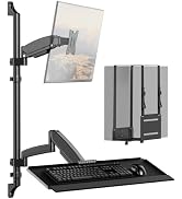 Wall Mount Sit Stand Workstation with Single Monitor Mount, Keyboard Tray and CPU Holder, Height ...