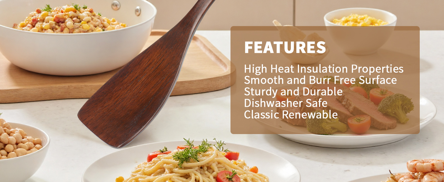 Wooden Spatula Nonstick Turner Acacia Wood, Long Handle Flat Frying Spatulas Handmade