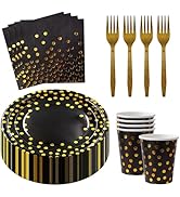 160pcs black and gold dot paper disposable party tableware 7 inch paper plates napkins paper cups...