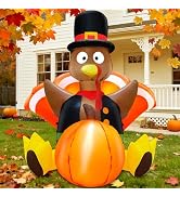 4 Foot Turkey Inflatable Thanksgiving Inflatables Outdoor Decorations Blow Up Turkey with Pumpkin...