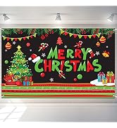 Merry Christmas Party Backdrop Decoration Christmas Banner Sign Red and Green Xmas Photo Booth Ba...