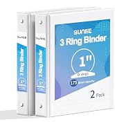 SUNEE 3 Ring Binder 1 Inch 2 Pack, Clear View Binder Three Ring PVC-Free (Fit 8.5x11 Inches) for ...