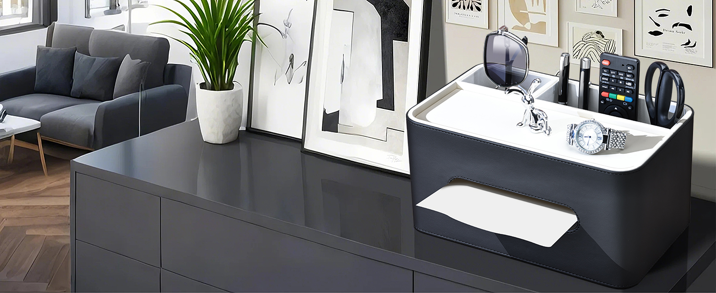 Tissue Box Cover Rectangular Storage Organizer, Multifunctional Remote Control Holder Desk Organizer