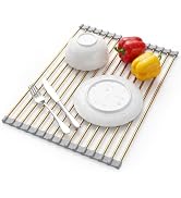 Snailhouse Roll Up Dish Drying Rack, Stainless Steel Dish Drainer Over The Sink with Anti-Slip Si...