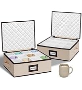 punemi 2 Pack Mug Storage Organizer, Coffee Mug Storage Boxes with Padded Dividers & Hard Shell S...