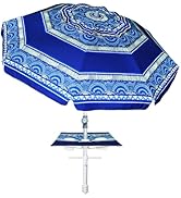 AMMSUN 7ft Heavy Duty High Wind Beach Umbrella with sand anchor, Built-in Table Tray & Tilt Pole,...