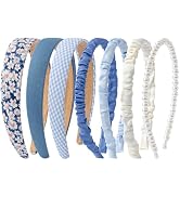 Sunolga 7 Pack Blue Headbands for Women Girls Non Slip Floral Padded Hairbands Cute Pearl Head ba...