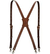 Tourbon Western Leather Mens Suspenders X Back Design with 4 Metal Clips Adjustable Brown Braces ...