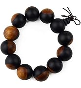 vv8oo Bracelet Ebony Wood 20mm Beads Yin and Yang Feng Shui Lucky Stretch Hand String