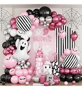 Froova Halloween Balloons Arch Kit Pink and Black Balloons Garland with Ghost Foil Balloon 18 Inc...