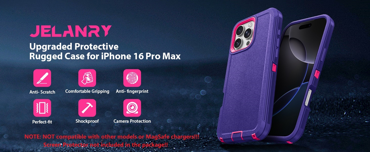 Jelanry iphone 16 pro max phone Case Heavy Duty Rugged Dual-Layer Protection Shockproof Dropproof