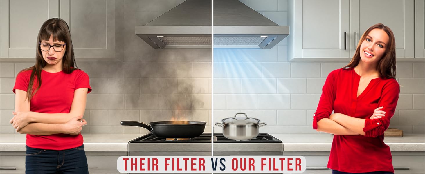 Split kitchen - smoke filled on left; clean and bright on right
