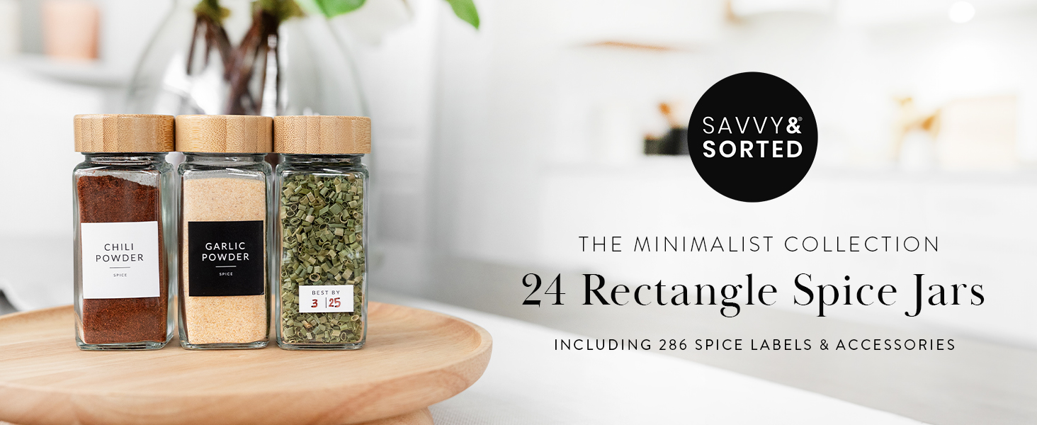 spice jars, bamboo spice jars, home organization, savvy and sorted, spice, labels, funnel, grinder