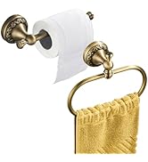Flybath Toilet Paper Holder with Oval Towel Ring Set Antique Brass Vintage Bathroom Towel Roll Ho...