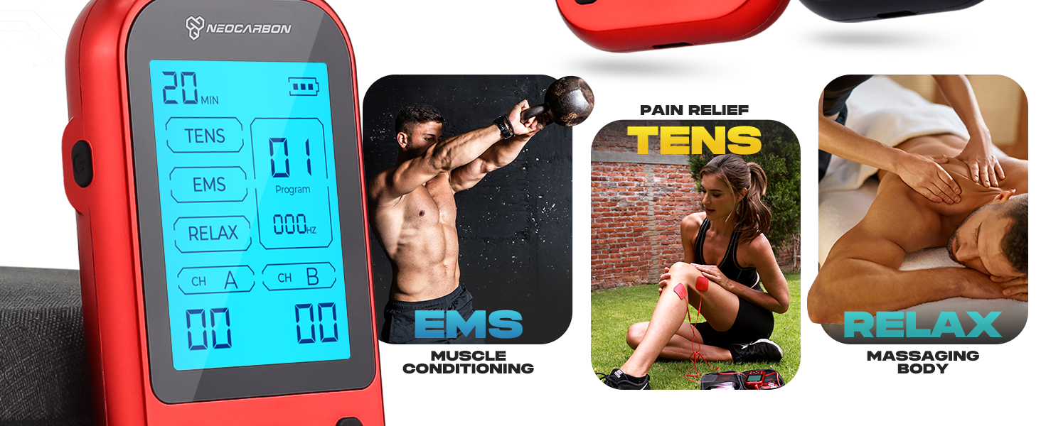 tens unit ems pms pulse massager portable electrode pads muscle recovery pain relief back leg arm