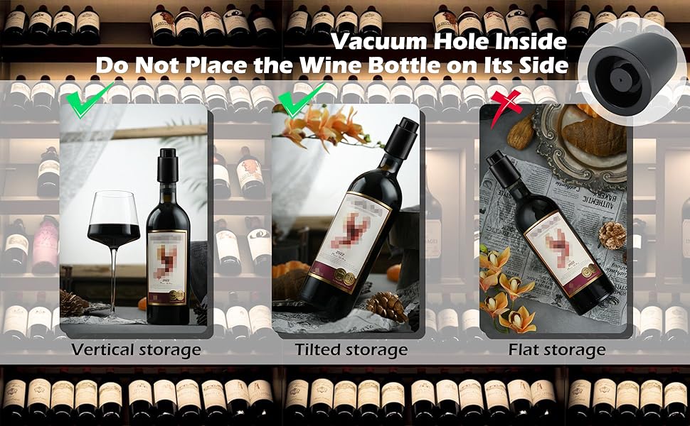 Do not store the bottle on its side or rinse the wine stopper