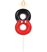 AKURIEEY Mouse Birthday Candles Black Red Number 8 Candle Cartoon Themed Cake Topper Cupcake Deco...