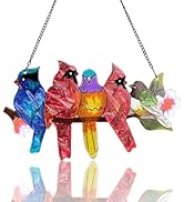 DASTOLL Stained Glass Window Hanging - Large Stained Glass Birds on Branch, Birds Sun Catchers In...