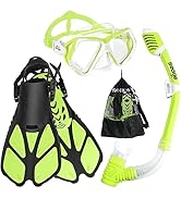 Seago Kids Snorkel Set with Flippers Dry Top Snorkel Mask Swim Fin Snorkeling Gear for Kids Youth...