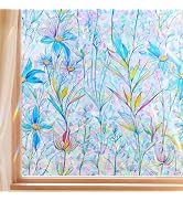 FINNEZ Window Privacy Film Stain Glass Film Flowers Rainbow Window Film Window Clings Non-Adhesiv...