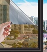 HIDBEA One Way Window Film Non-Adhesive, Daytime Privacy Reflective Mirror Window Tint for Home, ...