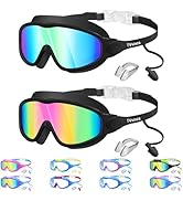 Vvinca Swim Goggles, Kids Goggles with Earplugs& Nose Clip Wide View Anti-Fog/UV Swimming Goggles...