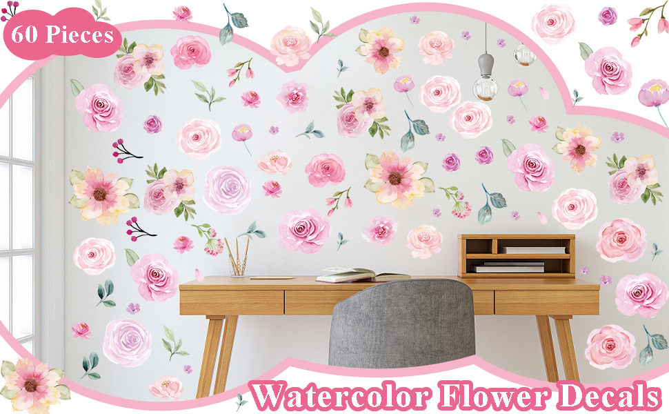60 Pieces Watercolor Flower Decals