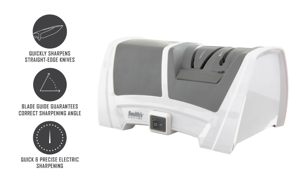compact ELECTRIC knife sharpener with comfortable grip handle for easy sharpening and non slip base