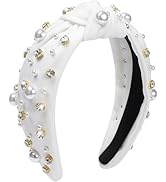 WantGor Pearl Knotted Headband, Women Rhinestone Embellished Hairband Elegant Wide Top Knot Bride...