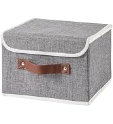 HYVAKUPPA Collapsible Storage Boxes Baskets with Lid Cotton Linen Fabric Storage Bins with Faux L...