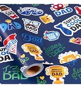 Yarcony Father's Day Wrapping Paper Roll, Funny Mustaches Tie Hat and Super Dad Blue Gift Wrap fo...