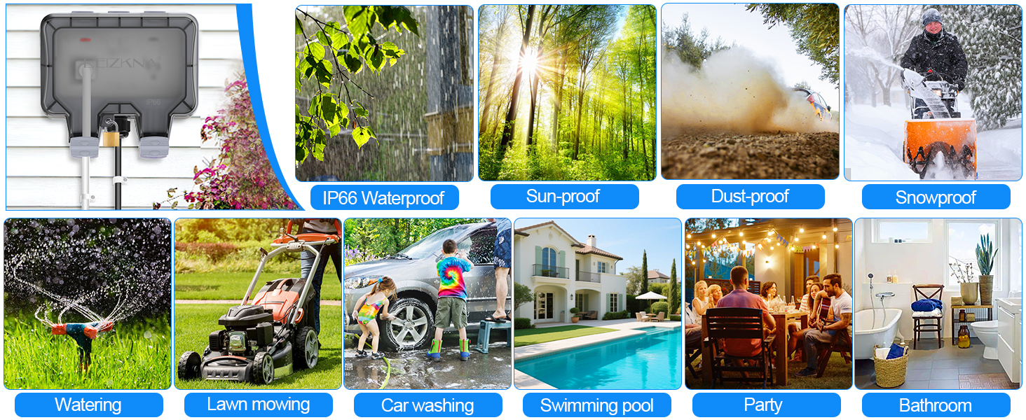 Waterproof Outdoor Outlet with Cover Weatherproof Double Socket Box for Home Improvement