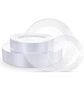 FLOWERCAT 100PCS Clear Plastic Plates - Heavy Duty Plastic Plates Disposable for Summer party &We...