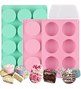 HUAKENER Cake Puck Mold Set 2 Different Sizes, 3 Pack Cake Puck Mold with 2 Scraper, Round Silico...