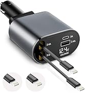 EcoNour Super Fast 4-in-1 Retractable Car Charger | PD30W Dual Lightning | 82cm Long, Compact & F...