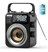 Portable AM/FM/WB/SW Radio, 4000mAh Rechargeable & 3×D Cell Battery Powered | Bluetooth Digital R...