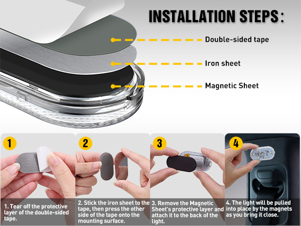 Nilight Wireless Magnetic white LED Interior Lights installation step
