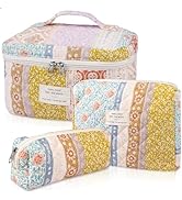 Makeup Bag Set, Quilted Makeup Bag, Large Floral Cosmetic Bag for Women, Cute Cotton Makeup Bag, ...
