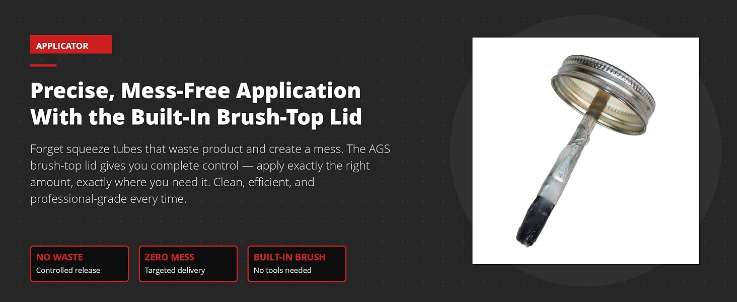 AGS brush-top lid applicator loaded with dielectric grease on dark charcoal background
