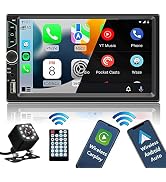Double Din Car Stereo with Wireless Apple Carplay,Wireless Android Auto,7 inch HD Touch Screen Ca...
