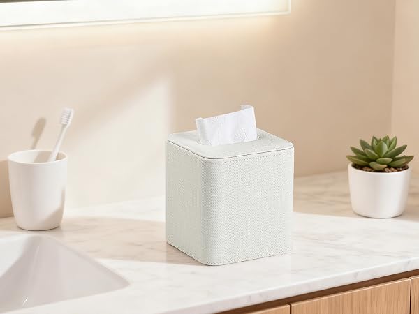 Cretkhp Square Linen Tissue Box Cover