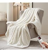Electric Heated Blanket,50x60 Heating Throw Luxury Soft Rose Faux Fur Beige | ETL Certified 9 Set...