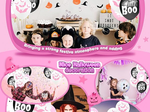 Halloween decorations birthday horror balloons black spider web white balloon ghost boo bats pink