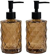 Brown Glass Soap Dispenser with Black Plastic Pump, 12oz Refillable Liquid Hand Soap Dispenser, 2...