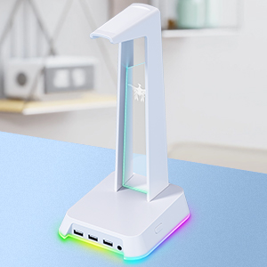 white headphones stand