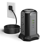 Power Strip Tower Surge Protector, SUPERDANNY Desktop Charging Station, 10 Ft Extension Cord, 9 O...